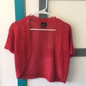 Rue 21 red and gold sequin shrug